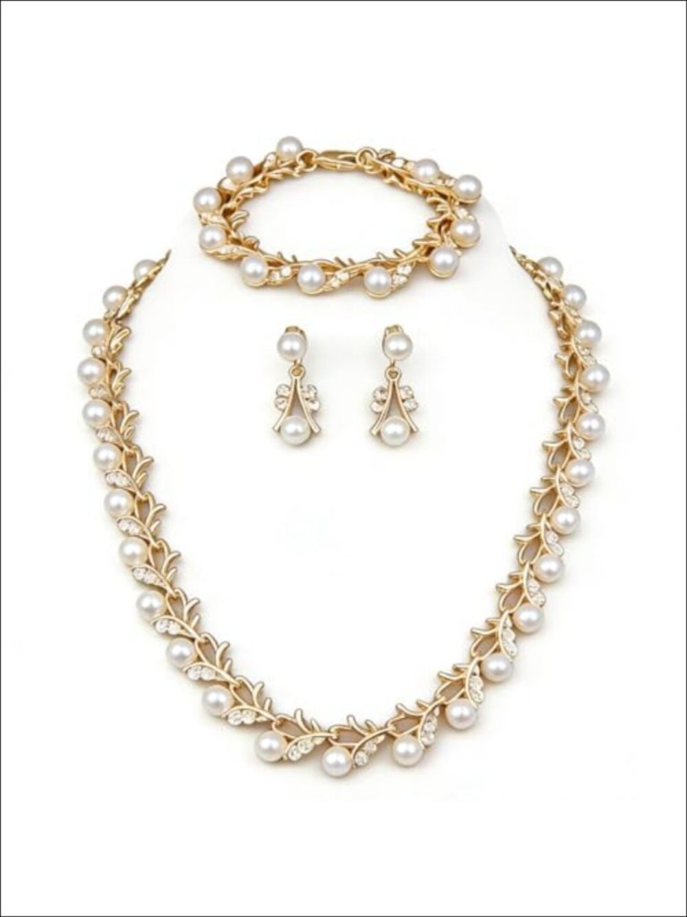 Pearl Rhinestone Jewelry Set Necklace Bracelet Earrings Wedding Bridal